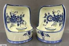 Pair of Ceramic Blue and White Candle Holders 5" Tall
