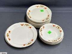 Halls Jewel Tea Saucers, Gravy Boat, Trivet, Teacups - 11" of trivet
