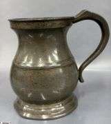 4 J. Abbot Pewter Tankards Some Dents, Tallest 6"