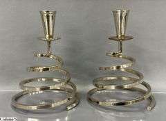 Pair Of Metal Spiral Candle Sticks 7" Tall