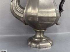 James Dixon and Sons Pewter Footed Pitcher With Painted Wood Handle 13"