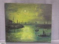 3 Mixed Media and Oil on Canvas by Alummoa Zumigo, Moonlit Canals, Hues of Green and Gray 27x22"