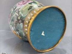 Oriental Brass Cloisonne Style Vase 15.5" Tall, Small Dent On Side
