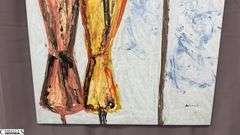 Antonio Garcia, Impressionist Beach Umbrellas Red, Yellow and Green Painting On Canvas 35x56"