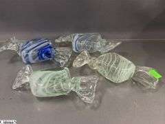Art Glass Candies, Viking Clear and Frosted Lidded Jar and Basket, Bowl