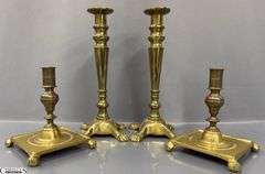 2 Pair of Brass Candle Sticks, Tallest 12.25", Smaller Pair Have Makers Marks