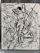 2 Luis Espinoza Black Acrylic Painting on White Canvases Figure #10 & 11, Man and Woman 22x26.5"