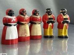 Vintage Aunt Jemima Spice Set, Nutmeg, Paprika, Cinnamon, x2, Uncle Mose Salt and Peppers, Pitchers, All Have Some Wear, 5.5" Tallest