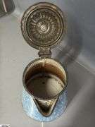 3 Swirl Enamelware Coffee Pot and Milk Jugs - 9" of tallest - some wear, chipping