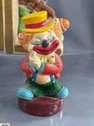 Clown Collectibles, Roly Poly Clown Bank, Lefton Bookends, Marked Taiwan Figurines, And Composite Bank, Tallest 8"