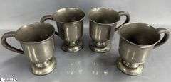 4 Antique Pewter Cups 4" Tall