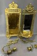 William Tonks & Sons Brass Mirrored Double Arm Candle Sconces 8.5"x20" Tall