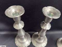 2 Pair of Pewter Candle Sticks, One Pair Marked Colonial Cast Co Tallest 9"