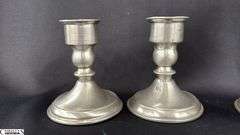 4 Weighted Pewter Candle Holders, Rough Shape Double Handle Trophy Style Cup, One Is Damaged Tallest 8.25"
