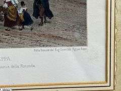 Framed Benoist Lithograph Under Glass Burled Wood Style Frame 23x21"