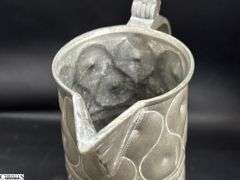 2 Early English Pewter Steins 13" Tallest
