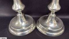 2 Pair of Silver Early English Candle Sticks, 2 Still Have Push Up, Tallest 10"