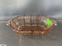 5 pcs Pink Depression Glass - Cream and Sugar, Bowl, Divided Plate, and Dish - 10" of bowl
