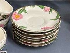 Franciscan Desert Rose Glasses, Mugs, Teacups and Saucers - 7" of largest, some chipping - Approx 36pcs