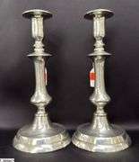 2 Pair of Silver Early English Candle Sticks, 2 Still Have Push Up, Tallest 10"