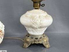 Milk Glass Electrified Oil Lamp, 22" Tall