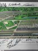 Indianapolis Motor Speedway 40" X 13.5" Areal Photo with Autographs.  Signatures Include Andy Hillenburg, Paul Goldsmith, Johnny Rutherford, DIZ, John Martin, and Many Others.