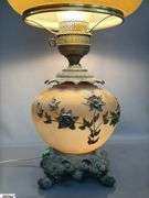 Gone With The Wind Hurricane Style Lamp, Floral Motif, 30" Tall