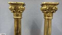 Two Brass Column Style Candle Sticks With Square Bases 16.5"