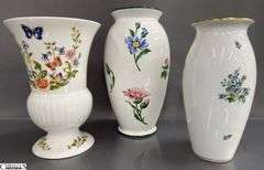 3 Floral Motif Vases, Sintra By Tiffany & Co, Ansley and Vienna Marked, Tallest 9"