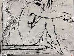 2 Black Acrylic Paint on White Canvas Body Portraits, Figure #14 & 15 Signed Luis Espinoza Measures 27x22"