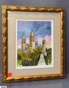 2 Framed and Signed Watercolors (Reproductions) Of Cathedrals 13x15 See Photos For Provenance