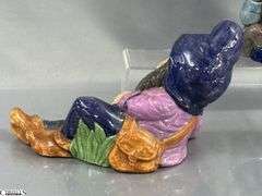 7 Garden Gnomes Tallest 17", Some Concrete Filled, One Composite, Some Chips and Wear