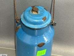 3 Enamelware Coffee Pots and Small Lidded Jug - 10" of tallest - some wear, chipping