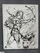 6 pcs Horse and Figural Abstracts, Black Acrylic Paint on White Canvas by Luis Espinoza Each Measure 18x14"