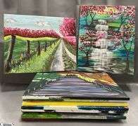 10 Painting Party Canvases, landscapes, Waterfall, Garden Path, Moonlight Scenes Each Measures 16x20"