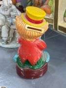 Clown Collectibles, Roly Poly Clown Bank, Lefton Bookends, Marked Taiwan Figurines, And Composite Bank, Tallest 8"