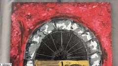 Jorge Hagg Door, Red Background With Tan Door, Acrylic Painting On Canvas 35x56"