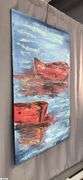Antonio Garcia Red Boats, Impressionistic Acrylic Painting On Canvas 35x56"