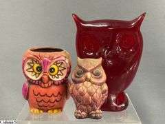 Viking Glass Owl 5.25", Owl and Mushroom Figurines