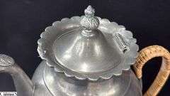 Pewter Pitcher, Woven Accent Handle, Has Mark 12" Tall