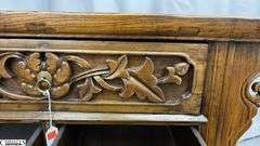 Chinese Carved Three Drawer Table 42.5x24x32.5" Tall Does Have Some Wear From Age