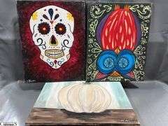 15 Painting Party Canvases, Fall Themes, Skulls, Owl, Turkeys Larger Measures 16x20"