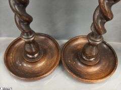 6pcs, 3 Pair of Wooden Candlesticks with Barley Twist and Pricket Style Tallest Pair 14"