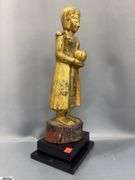 6 Southeast Asian Gilt Wood Buddhas Some Wear Tallest 17.5"