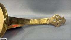 2 Brass Candle Holders, Push up With Large Drip Pan 11" Across 5.5" Tall, and Extended Handle on The Other