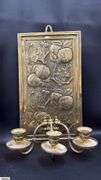 2, Brass Late Victorian Aesthetic Movement, Bruce Talbert Style, Embossed With Apples And Blossom, Three Arm Candle Sconces 8x14"