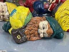 7 Garden Gnomes Tallest 17", Some Concrete Filled, One Composite, Some Chips and Wear