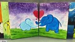 14 Painting Party Canvases, Animals, Giraffe, Panda, Turtle, Kissing Elephant Set, Frogs, Each Measures 11x14"