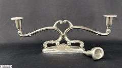 2 Made In Holland Pewter Candelabras, One Needs Repair 13.5"x6"