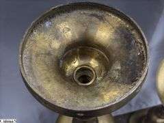 Pair of Brass Candle Sticks With Drip Trays 37"